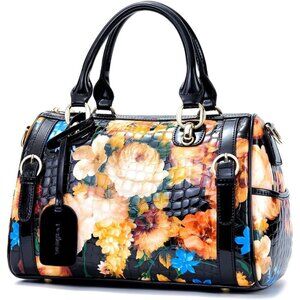 ⚡Women White Rose Genuine Leather Tote Handbag Clutch Purse Crossbody Bag